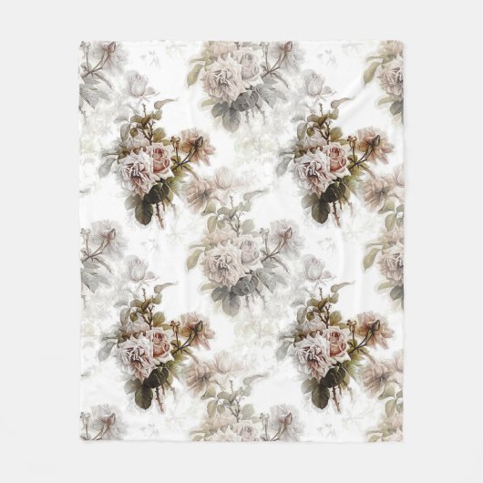 古い柔ファッションドらかいバラピンクの灰色の花束パターン フリースブランケット (正面)