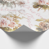 古い柔ファッションドらかいバラピンクの花束模様フローラ ラッピングペーパー (角)