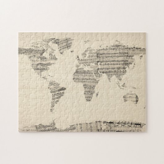 古い楽譜からの世界地図の地図 ジグソーパズル (横)