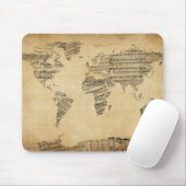 古い楽譜からの世界地図の地図 マウスパッド (マウス)
