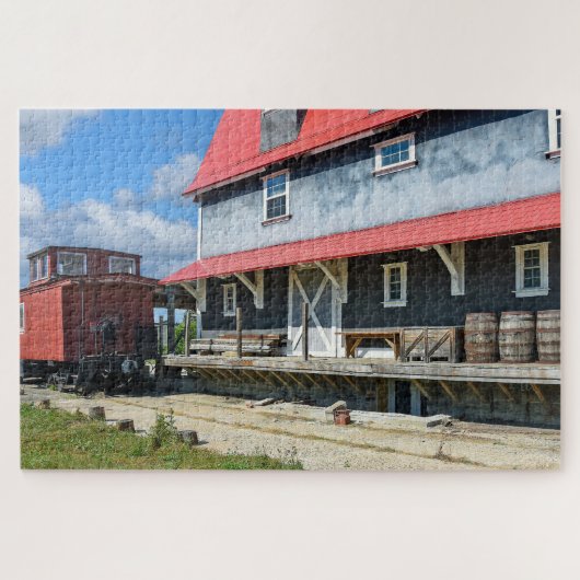 古い樽を備えた車庫 ジグソーパズル (横)