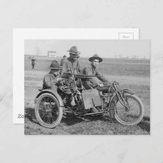 古い機関銃のオートバイヴィンテージ写真 ポストカード (正面/裏面)