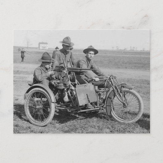 古い機関銃のオートバイヴィンテージ写真 ポストカード (正面)