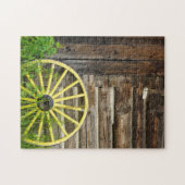 古い歴史的な古い金ゴールドの町を荷馬車の車輪 ジグソーパズル (横)