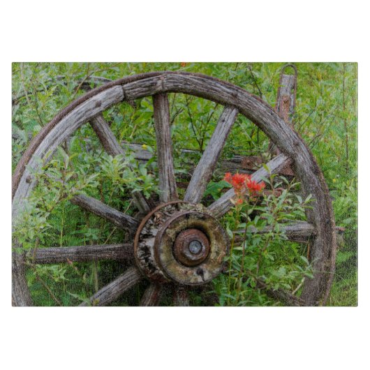 古い歴史的な古い金ゴールドの町3を荷馬車の車輪 カッティングボード (正面)