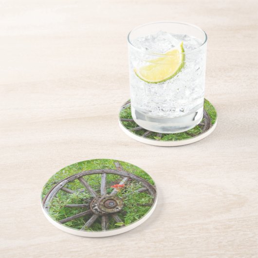 古い歴史的な古い金ゴールドの町3を荷馬車の車輪 コースター (側面)