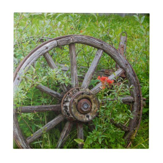 古い歴史的な古い金ゴールドの町3を荷馬車の車輪 タイル (正面)