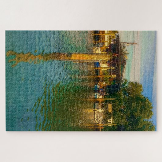 古い水やり場での夕日 ジグソーパズル (横)