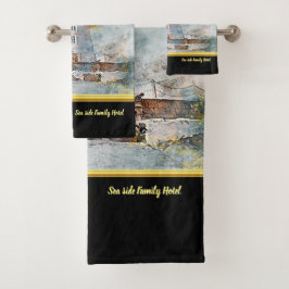 古い沿岸のライトハウス航海のとロマンチックな金ゴールド バスタオルセット