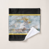 古い沿岸のライトハウス航海のとロマンチックな金ゴールド バスタオルセット (ウォッシュタオル)