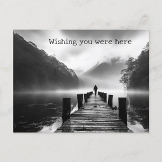 古い波止場で湖のB&W写真 ポストカード