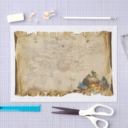 古い海賊地図トレジャーチェストスカル骨の切り離し 薄葉紙 (クラフト)