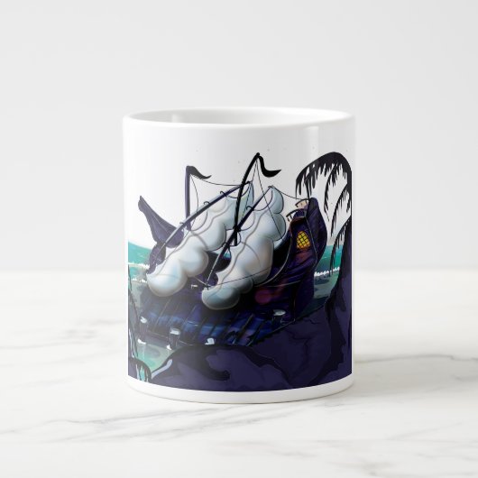 古い海賊帆船がドック入り ジャンボコーヒーマグカップ (正面)