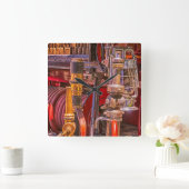 古い消防車で スクエア壁時計 (ホーム)