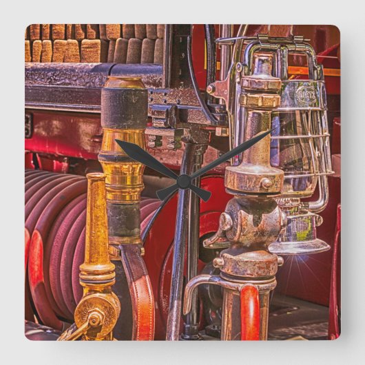 古い消防車で スクエア壁時計 (正面)