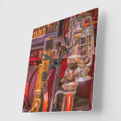 古い消防車で スクエア壁時計 (傾斜)