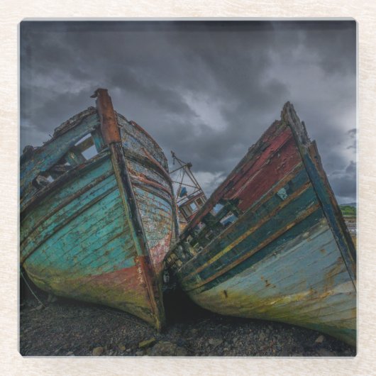 古い漁船 ガラスコースター (正面)