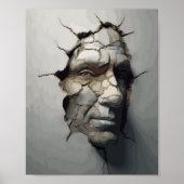 古い漆喰から突き出た老人顔 ポスター (正面)