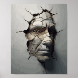 古い漆喰から突き出た老人顔 ポスター
