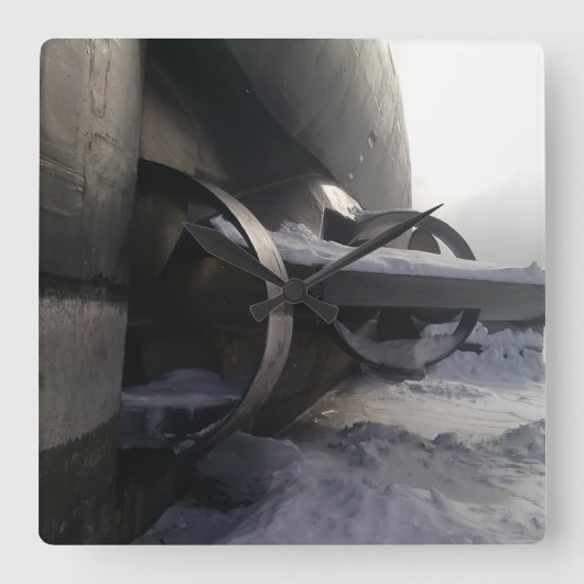 古い潜水艦 スクエア壁時計 (正面)