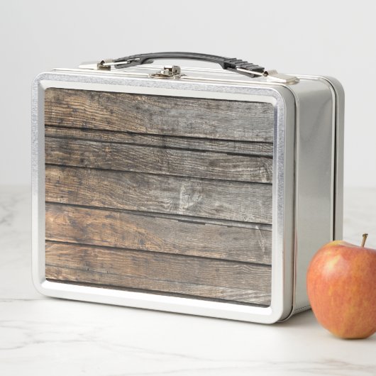 古い灰色の木製ボード メタルランチボックス (インサイチュ)