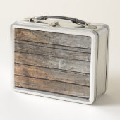 古い灰色の木製ボード メタルランチボックス (正面)