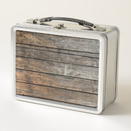 古い灰色の木製ボード メタルランチボックス