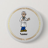 古い灰色の髪の男性の医師の名前ボタン 缶バッジ (正面)