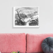 古い版木、銅版、版画 – 牛の風景 キャンバスプリント (インサイチュ (リビング))