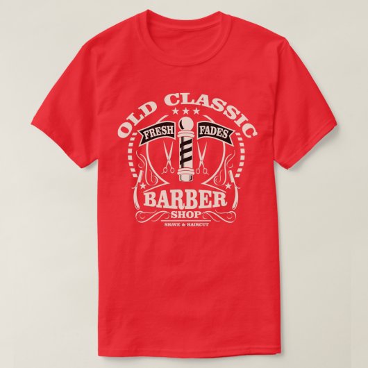 古い理容師ショップヒゲ Tシャツ (デザイン正面)