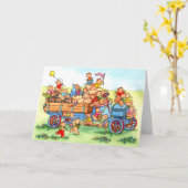 古い田舎者のトラック-挨拶状のくま カード (黄色い花)