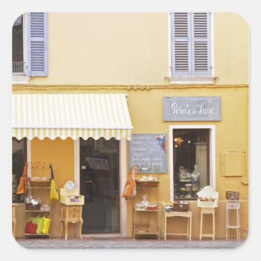 古い町の市場通りと店 スクエアシール (正面)