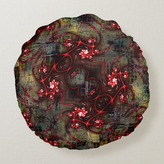 古い画像の上の奇妙なフラクタルの大規模なレポート ラウンドクッション (裏面)