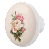 古い白ファッションド/ピンクのバラ – バフの背景 セラミックノブ (右)