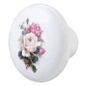 古い白ファッションド/ピンクのバラ – 白の背景 セラミックノブ (右)