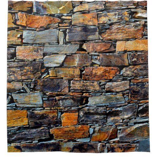 古い石wのクローズアップ詳細伝統的ビュー シャワーカーテン (正面)