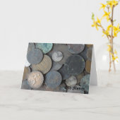 古い硬貨のペニーおよび半分のペニーの写真 カード (黄色い花)