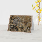 古い碾き割りの製造所のセピア色の調子の写真メッセージカード カード (黄色い花)