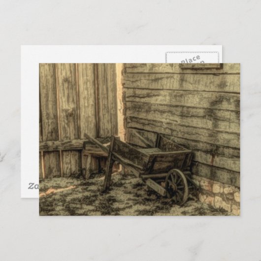 古い窓の木製の手押し車の素朴な農家 ポストカード (正面/裏面)