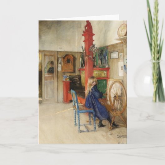 古い糸車に座る小さな少女 カード (正面)