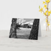 古い納屋の田園納屋の国の黒く及び白い写真 カード (黄色い花)