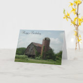 古い納屋の誕生日 カード (黄色い花)