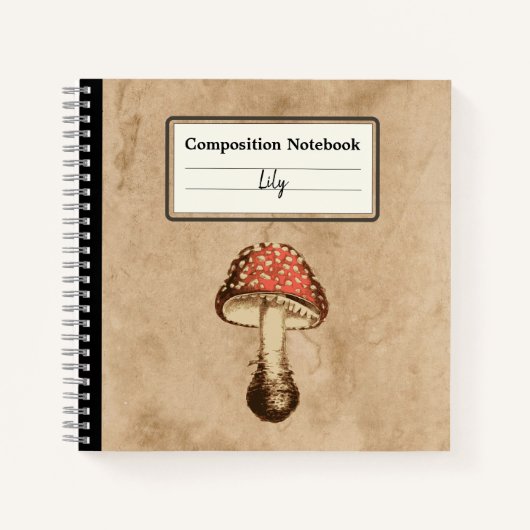 古い紙のパーソナライズされたキノコ ノートブック (正面)