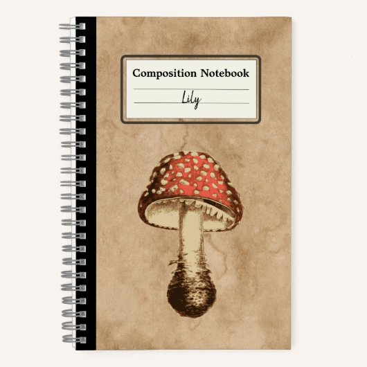 古い紙のパーソナライズされたキノコ ノートブック (正面)