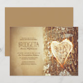 古い素朴な木のハートブライダルシャワー招待状 招待状 (正面/裏面)