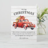 古い素朴な木の赤い車クリスマスカード シーズンカード (スタンド正面)