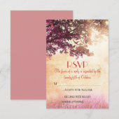 古い素朴オークの木の結婚式のRSVPカード 出欠カード (正面/裏面)