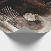 古い素朴ヴィンテージ車のデコパージュ ラッピングペーパー (角)