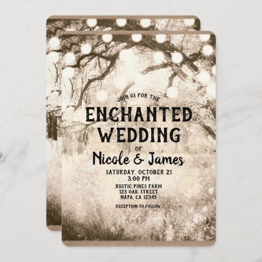 古い素朴ヴィンテージ魅惑されたフォレストラ結婚イト 招待状 (正面/裏面)