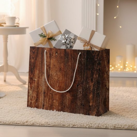 古い素朴傷ついた木材 ラージペーパーバッグ